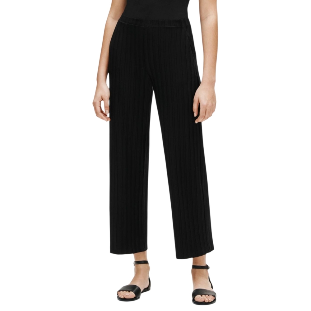 The Sei Black Rib-Knit Wide Leg  Pants Womens Size S